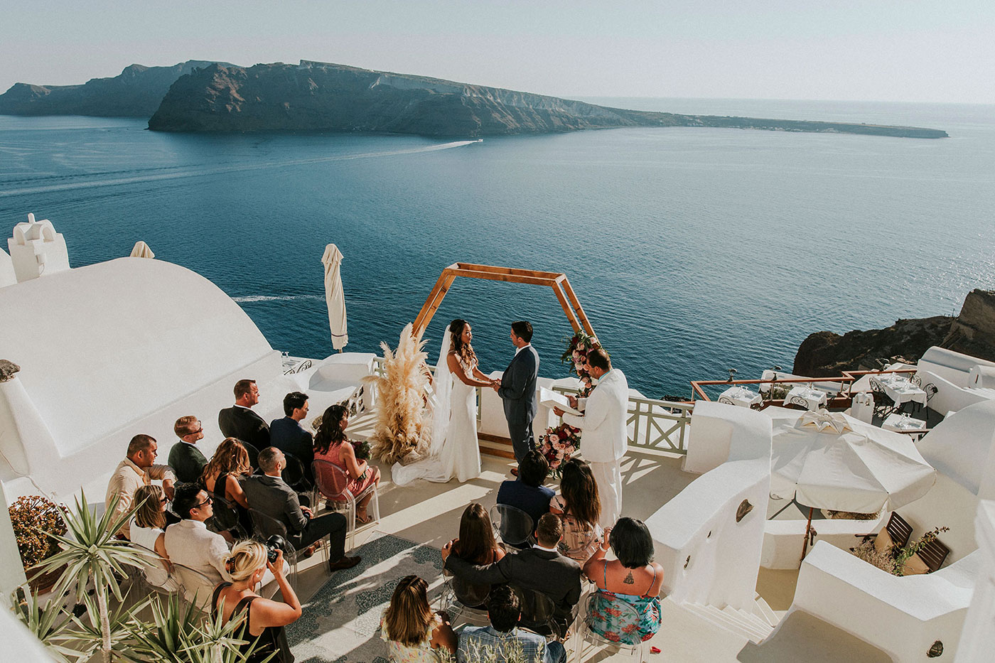 An intimate wedding at Fanari Villas, Santorini.